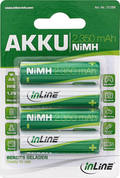 Bateri të rikarikueshme InLine AA HR6, NiMH 1.2V, 2350mAh, paketim 4 copë