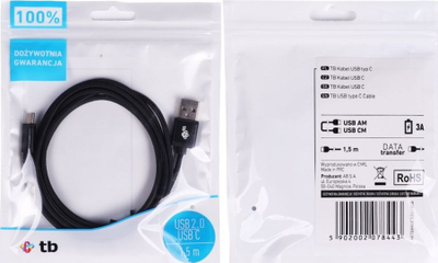 Kabllo USB TB Print AKTBXKUCSBA150B, USB A në USB C, 1.5 m, e zezë