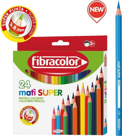 Set lapsash ngjyrues Fibracolor Matì Super Case, 24 copë, trup druri gjashtëkëndor, shumëngjyrëshe