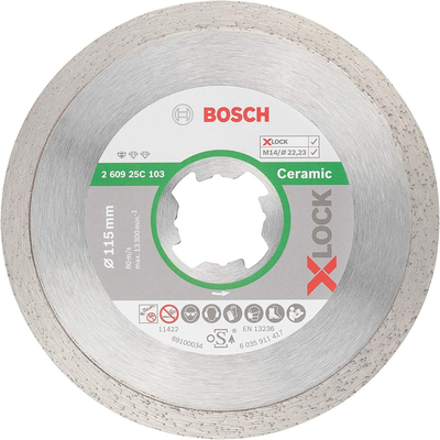 Disk prerës me diamant Bosch Standard for Ceramic, 115mm, X-LOCK, gri