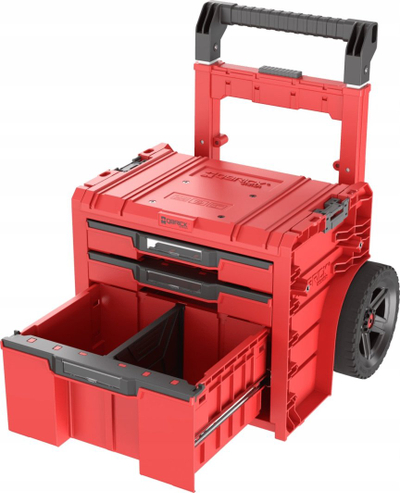 Karrocë veglash Qbrick System PRO Cart 2.0 Plus Drawer 3, 3 sirtarë, me rrota, e kuqe