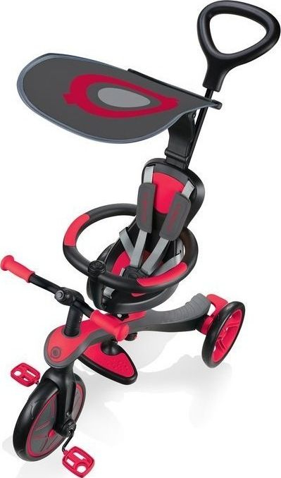 Tricikletë‑karrocë Globber Explorer Trike 4‑në‑1 632-102-2, me tendë UPF 50+, e kuqe me të zezë