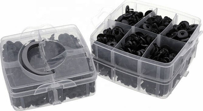 Set kapëse plastike për makina AG741, 625 copë, me mjet për heqje, ngjyrë e zezë