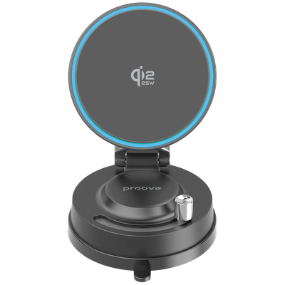 Mbajtëse veture me karikim wireless Proove Jetlock, Qi2, 25W, me thithëse, e zezë