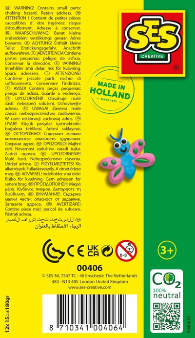 Set plasteline SES Creative Infinity Modeling Clay 00406, 12 copa, 180g, shumëngjyrëshe
