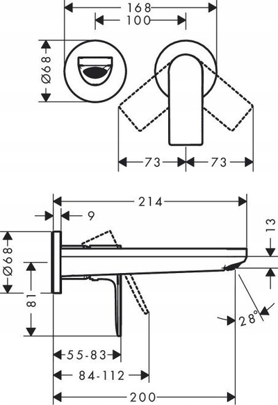 Rubinet lavamani Hansgrohe Rebris E 72568000, për mur, gryka 20 cm, krom