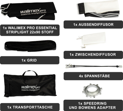 Softbox Walimex Pro Essential Striplight, 22x90 cm, rrotullim 360°, me grid