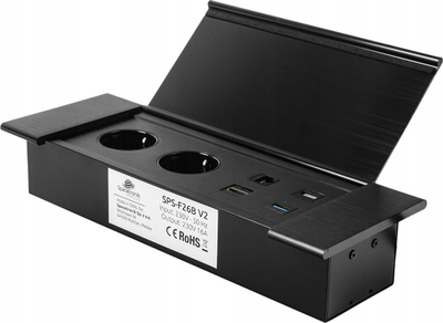 Prizë tavoline Spacetronik SPS-F26B V2, 2x230V, me porta USB dhe HDMI, e zezë