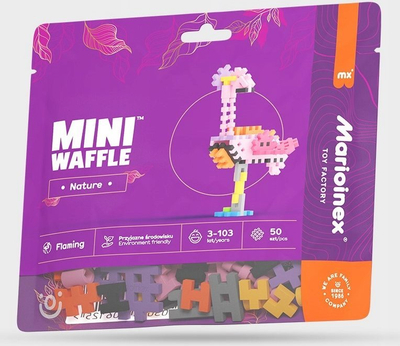 Lodra ndërtesë Marioinex Mini Waffle Nature Flamingo, 50 pjesë, për fëmijë 3+