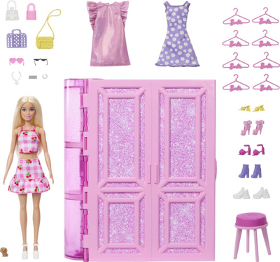 Set loje Barbie Dream Closet, garderobë me gjona, rozë