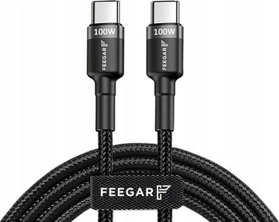 Kabllo karikimi Feegar Evolution USB C në USB C, 100W PD, 1m, e zezë