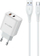 Karikues rrjeti Awei GaN, 22.5W, USB edhe USB C, me kabllo, i bardhë