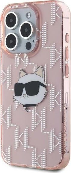 Mbrojtëse telefoni Karl Lagerfeld IML Choupette Head &amp; Monogram për iPhone 15 Pro, e tejdukshme, rozë