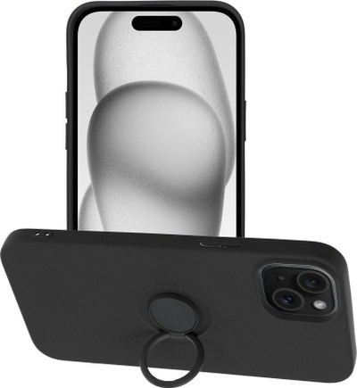 Mbulesë telefoni Forcell Silicone Ring për iPhone 15 Plus, silikon, me unazë stand, e zezë
