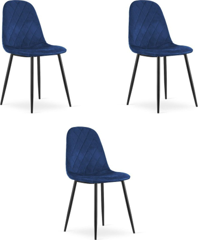 Сет столици Asti Chair, велур, сет 3 парчиња, темно сина
