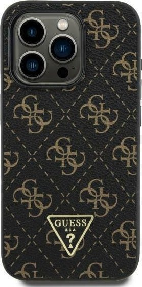 Mbulesë telefoni Guess GUHCP16SPG4GPK, për iPhone 16 6.1", kapak i fortë New 4G Triangle, e zezë