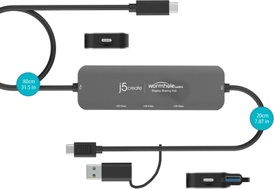 Hub ndarës ekrani J5create JCH462 Wormhole Switch, 2x USB A, 1x USB C 5Gbps, i zi