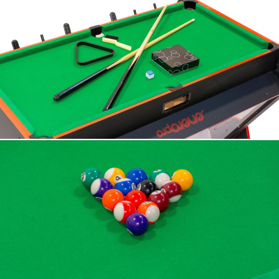 Tavolinë lojrash Onepro Rotating 3 in 1, bilardo, foosball edhe air hockey, 121 x 84.5 x 85.3 cm, e zezë me ngjyra