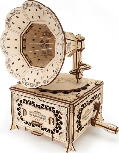 Set ndërtimi druri EWA Eco Wood Art Gramafon, model gramafoni prej druri, stil i vjetër retro, ngjyrë dru natyral