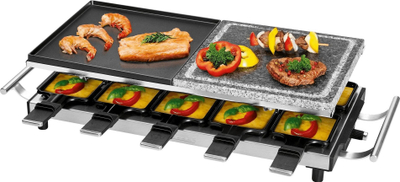 Grill raclette ProfiCook PC RG 1144, 10 tiganë, gur natyral, çelik inox