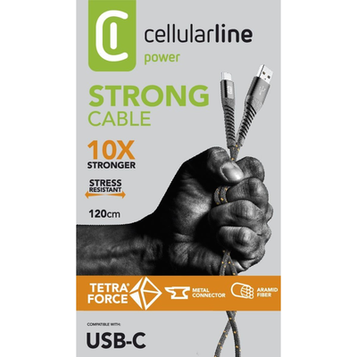 Kabllo Cellularline Tetraforce TETRACABTYC1MK, USB-A/Type-C, 1..2m, e zezë