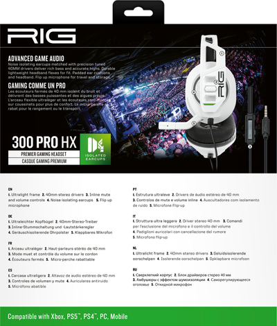 Слушалки за гејминг RIG 300 PRO HX, 40mm, за Xbox Series X S, бели