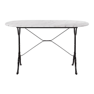 Tavolinë kopshti HM440, mermer oval 120x59x72 cm, bazë gize, e bardhë e zezë