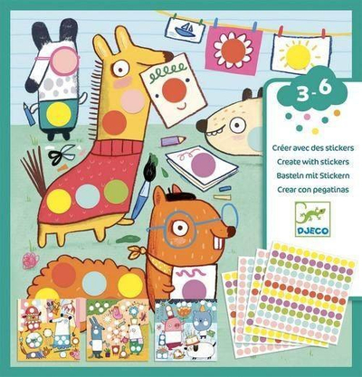 Set kreativ me ngjitësa Djeco With Coloured Dots, 16 figura, 484 ngjitësa, shumëngjyrëshe