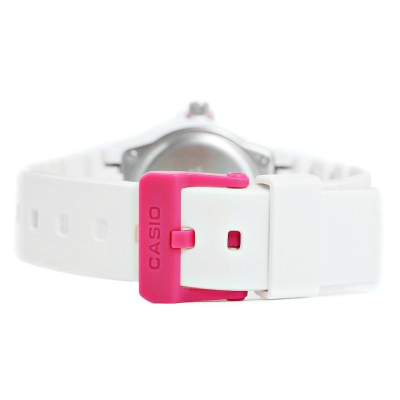 Orë dore CASIO LRW-200H-4B, analoge, 100 m e papërshkueshme nga uji, e bardhë me roze