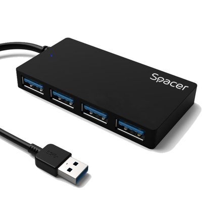 Hub i jashtëm Spacer SPHB-USB-4U30-03, 4x USB 3.0, kabllo 15 cm, i zi