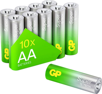Bateri AA GP Super Alkaline, 1.5V, paketim 10 copë, jeshile