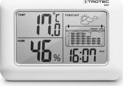 Stacion moti Trotec BZ07, termohigrometër digjital, ekran i madh, i bardhë