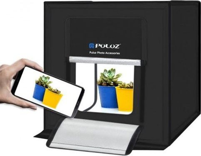 Tendë fotografike Puluz Shadowless Tent 40x40 cm, LED 5500K, e bardhë