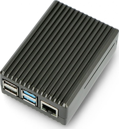 Kuti alumini për Raspberry Pi 4B, me vrima për porta, ngjyrë grafit