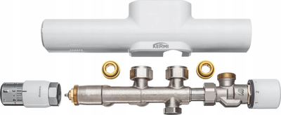 Set lidhës për ngrohje nën dysheme Kermi Xlink Plus ZV01680001, lidhje radiator 1/2", me kokë termostatike, i bardhë
