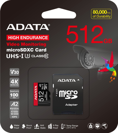 Kartë memorie MicroSDXC ADATA High Endurance, 512GB, Class 10 UHS I U3 A2 V30