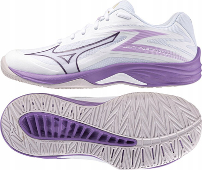 Atlete volejbolli për kalamaj Mizuno Lightning Star Z7 Jr, taban gomë antishqip, të bardha me vjollcë