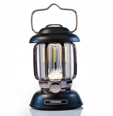 Lampë kampingu Tiross, LED 400lm, bateri rikarikueshme, e zezë