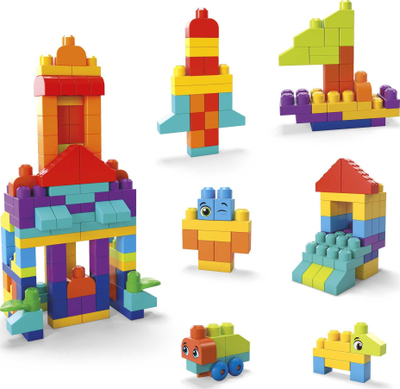 Lodër ndërtimi MEGA Bigger Building Blocks, 150 copë, blloqe të mëdha, me ngjyra nga të gjitha llojet