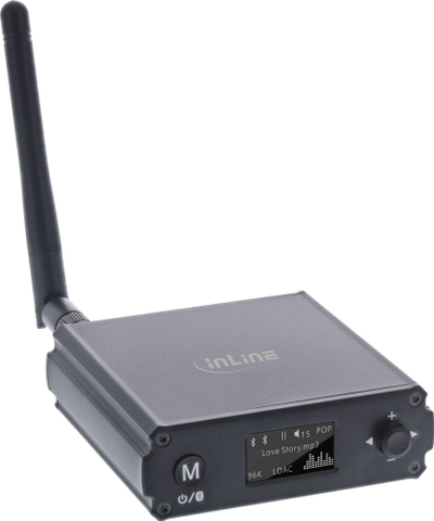 Receiver Bluetooth InLine HiFi 5.1 dhe USB DAC, RCA dhe Toslink, me ekran, i zi