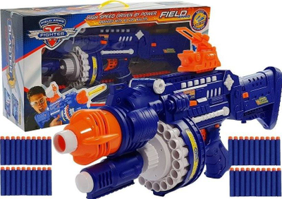 Pushkë lodër Leantoys Fighter me fishekë shkumë, karikator rrotullues, blu portokalli