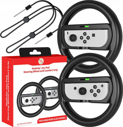 Set aksesorë JYS për Nintendo Switch OLED, 2 timona, grip 2 në 1, i zi