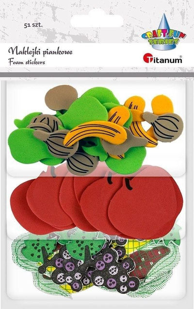 Stikera shkumë Titanum Foam Stickers Fruits Vegetables Mix, 51 copë, shumëngjyrëshe