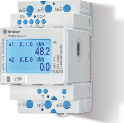Matës energjie trefazor Finder 7M.38.8.400.0212, 80A, MID, Modbus RS485 NFC
