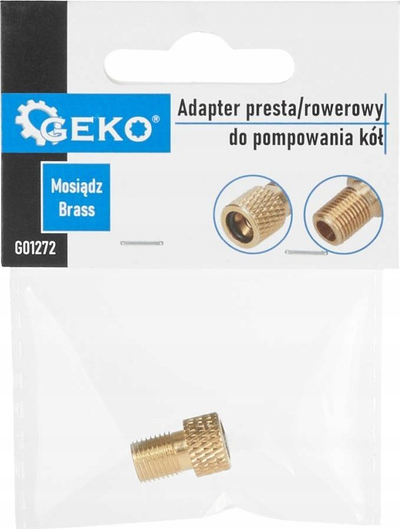 Adapter valvule GEKO G01272, Presta në Schrader, bronx, ngjyrë ari
