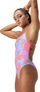 Kostum banje Speedo Club Training Printed V Back, Endurance+, rozë jeshil