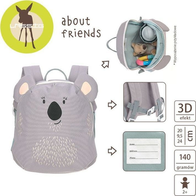 Çantë shpine për fëmijë Lassig Tiny Backpack About Friends Koala, 3.5L, rezistente ndaj ujit, gri