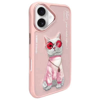 Futrollë Nimmy Glasses Cool Cat për iPhone 16 6.1", mbrojtëse, rozë