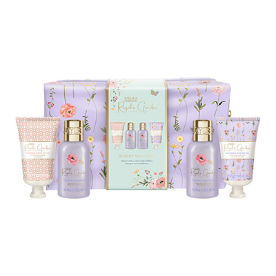 Set kozmetik për femra Baylis & Harding Lavender & Rosehip Tea, krem dushi 100 ml + shkumë kremoze për vaskë 100 ml + shampo për flokë 50 ml + balsam për flokë 50 ml + çantë kozmetike