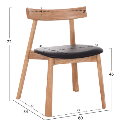 Karrige ngrënie Sekan HM18245.04, dru rubberwood, ulëse lëkurë PU, e zezë